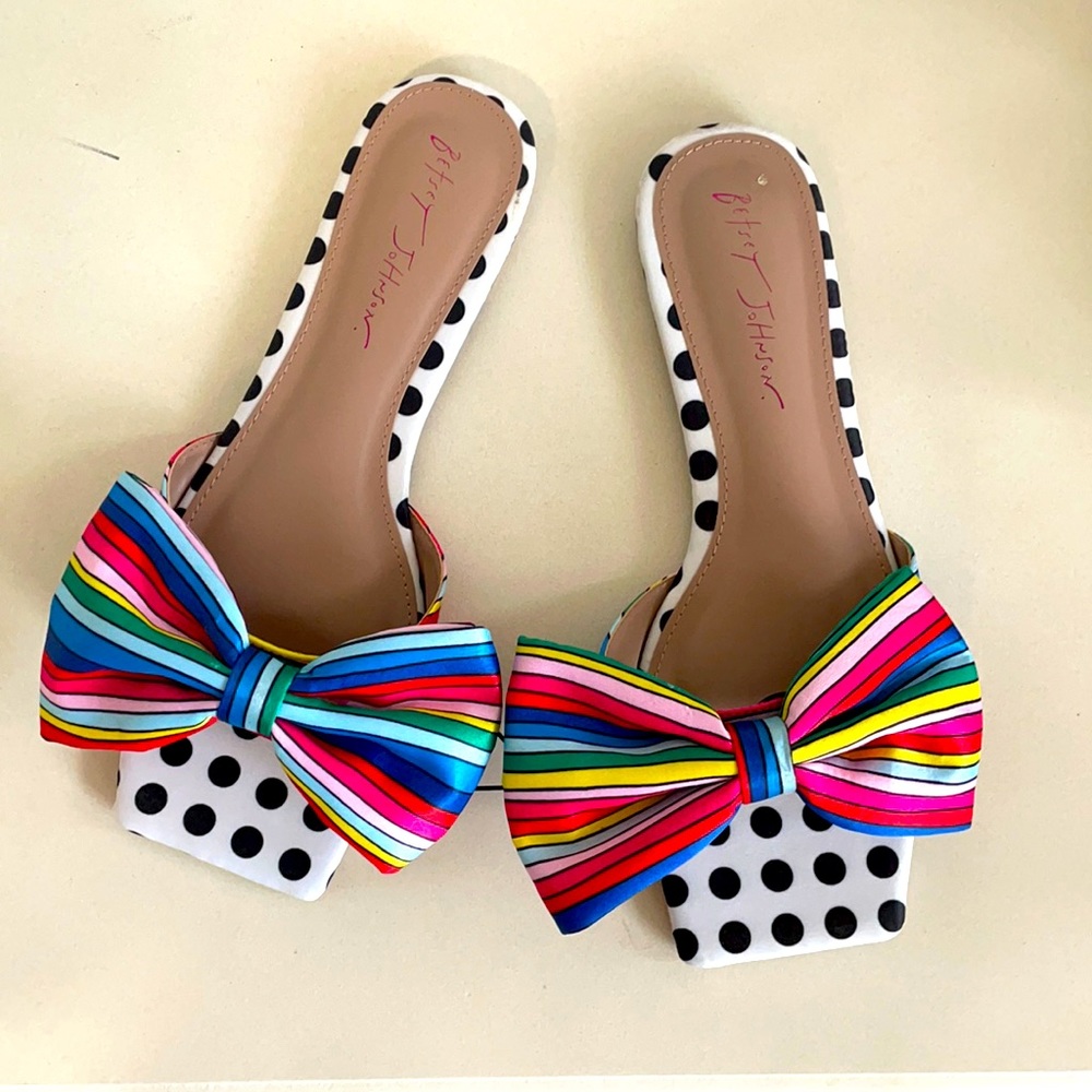 Stripes and polka dot Betsy Johnson slides.